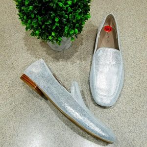 Donald Pliner Metallic Silver Loafers Leather 9.5